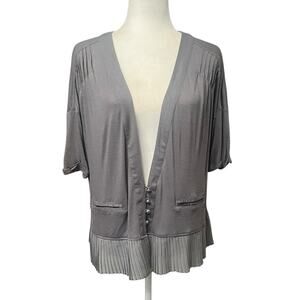 WRAP LONDON Gray Linen Blend Short Sleeve Ruffle Cardigan Women’s Size 10‎